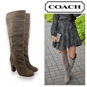 NWT Sz 11 Coach Trudie Knee High Brown Suede Boots Patchwork